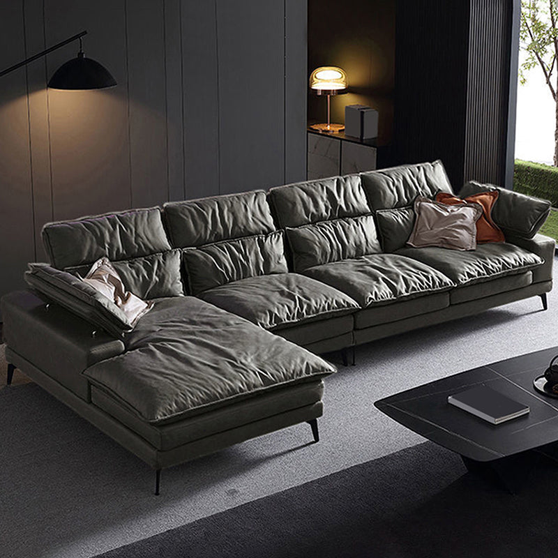 Modern Style Sofa Bed Imitation Leather Material Grey/khaki/coffee Feather Padded Sofa 138"L x 69"W x 36"H Grey Left Clearhalo 'furn' 'furn_sectionals' 'Furniture' 'Living Room Furniture' 'Sectionals' 5500942