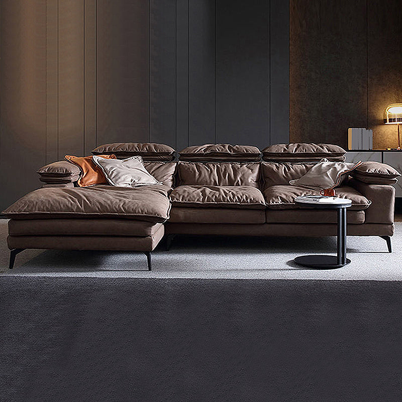 Modern Style Sofa Bed Imitation Leather Material Grey/khaki/coffee Feather Padded Sofa 108"L x 69"W x 36"H Coffee Left Clearhalo 'furn' 'furn_sectionals' 'Furniture' 'Living Room Furniture' 'Sectionals' 5500944