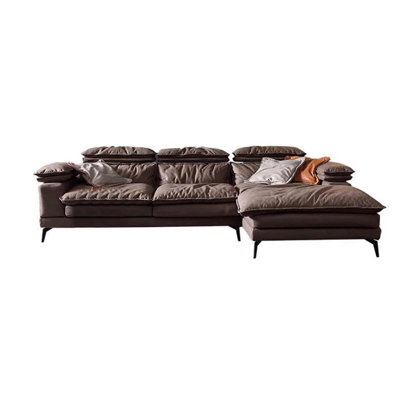 Modern Style Sofa Bed Imitation Leather Material Grey/khaki/coffee Feather Padded Sofa Clearhalo 'furn' 'furn_sectionals' 'Furniture' 'Living Room Furniture' 'Sectionals' 5500948