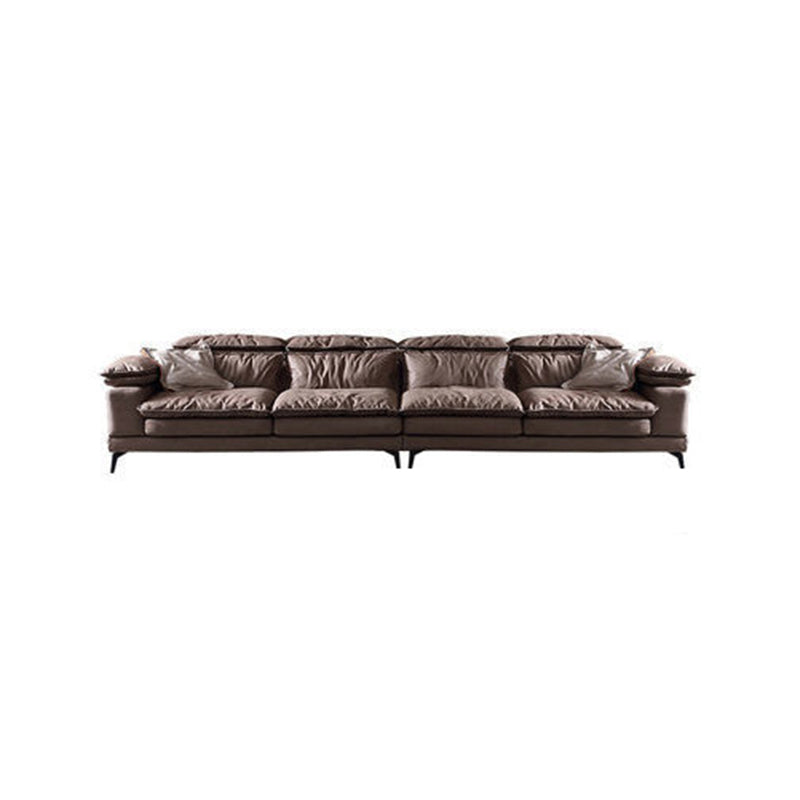 Modern Style Sofa Bed Imitation Leather Material Grey/khaki/coffee Feather Padded Sofa 139"L x 39"W x 36"H Coffee Horizontal Clearhalo 'furn' 'furn_sectionals' 'Furniture' 'Living Room Furniture' 'Sectionals' 5500949