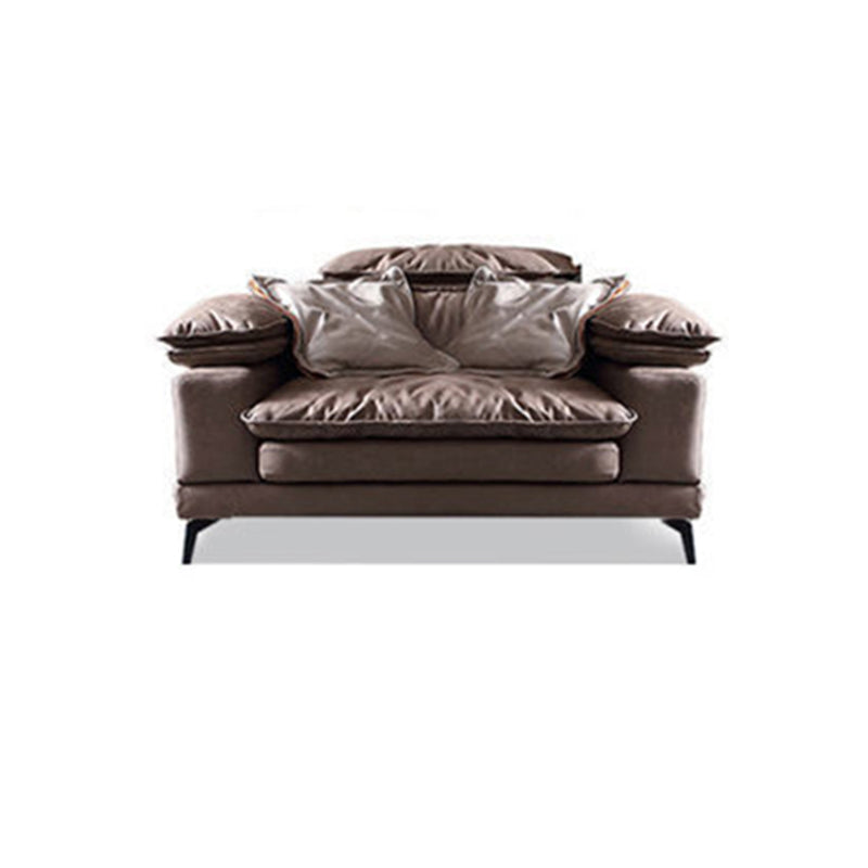 Modern Style Sofa Bed Imitation Leather Material Grey/khaki/coffee Feather Padded Sofa 49"L x 39"W x 36"H Coffee Horizontal Clearhalo 'furn' 'furn_sectionals' 'Furniture' 'Living Room Furniture' 'Sectionals' 5500951