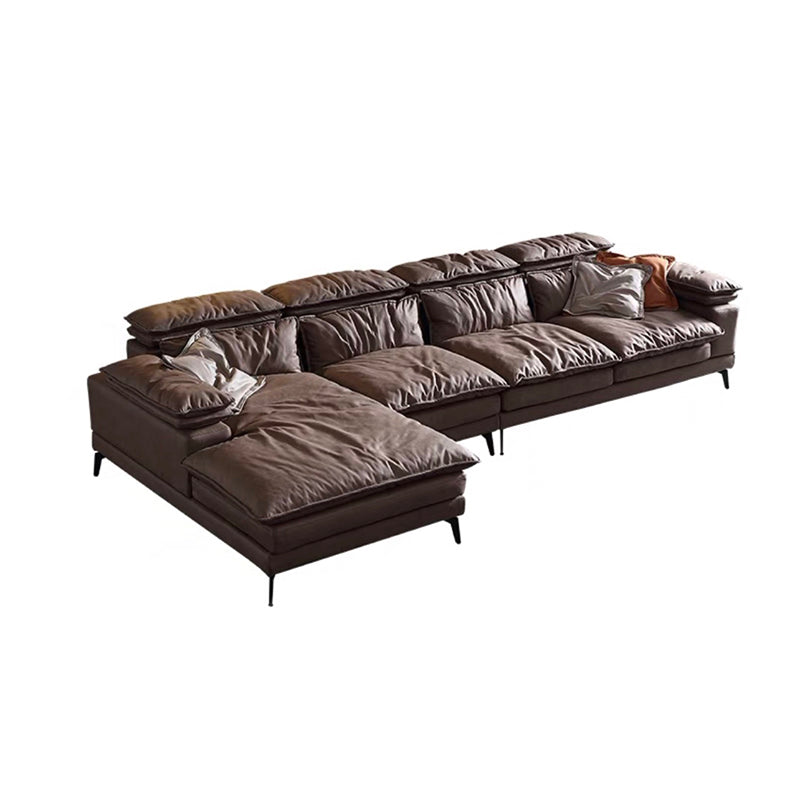 Modern Style Sofa Bed Imitation Leather Material Grey/khaki/coffee Feather Padded Sofa Clearhalo 'furn' 'furn_sectionals' 'Furniture' 'Living Room Furniture' 'Sectionals' 5500952