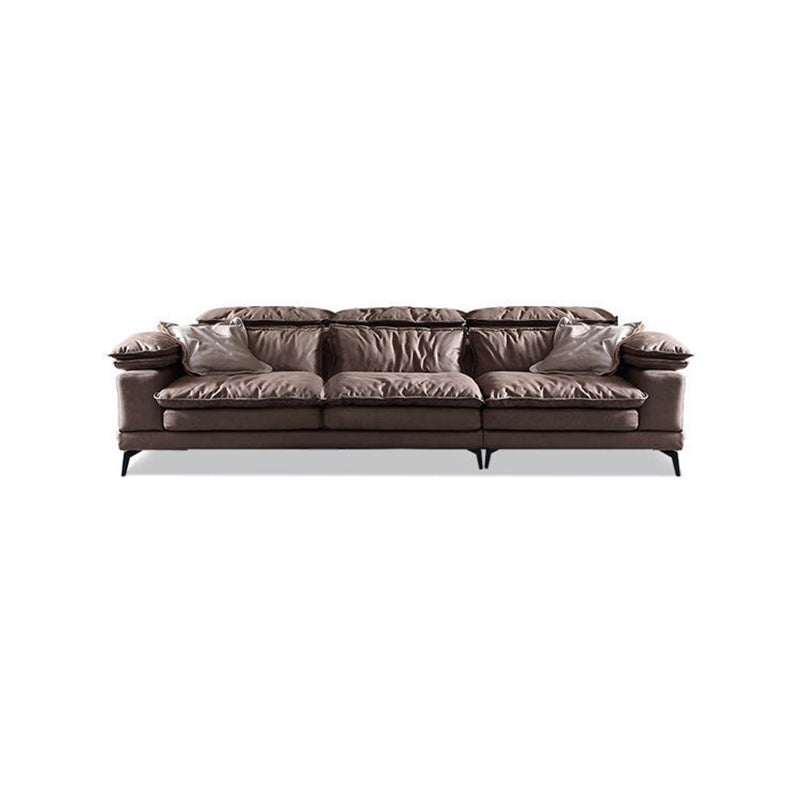 Modern Style Sofa Bed Imitation Leather Material Grey/khaki/coffee Feather Padded Sofa 108"L x 39"W x 36"H Coffee Horizontal Clearhalo 'furn' 'furn_sectionals' 'Furniture' 'Living Room Furniture' 'Sectionals' 5500953