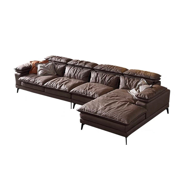 Modern Style Sofa Bed Imitation Leather Material Grey/khaki/coffee Feather Padded Sofa Clearhalo 'furn' 'furn_sectionals' 'Furniture' 'Living Room Furniture' 'Sectionals' 5500954