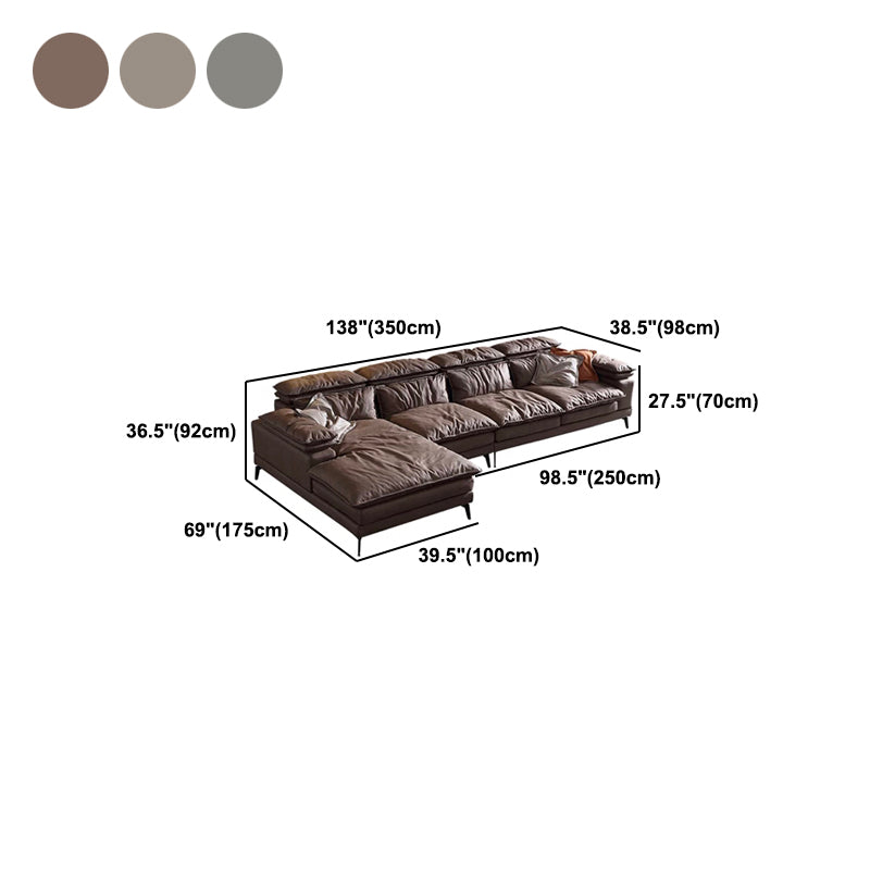 Modern Style Sofa Bed Imitation Leather Material Grey/khaki/coffee Feather Padded Sofa Clearhalo 'furn' 'furn_sectionals' 'Furniture' 'Living Room Furniture' 'Sectionals' 5500957