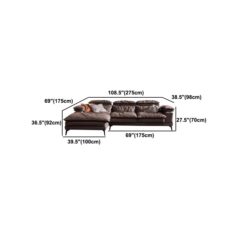 Modern Style Sofa Bed Imitation Leather Material Grey/khaki/coffee Feather Padded Sofa Clearhalo 'furn' 'furn_sectionals' 'Furniture' 'Living Room Furniture' 'Sectionals' 5500958