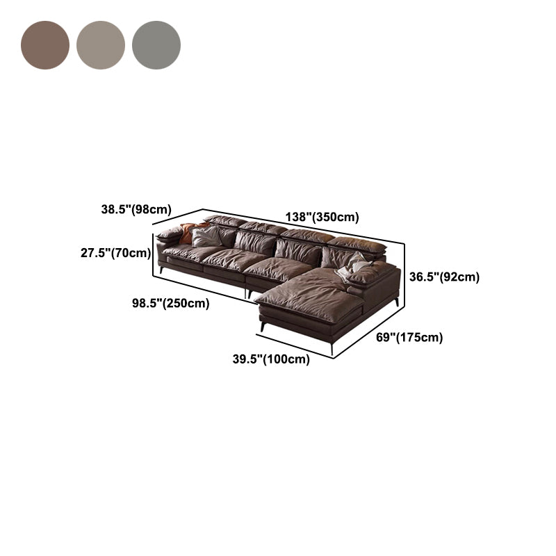 Modern Style Sofa Bed Imitation Leather Material Grey/khaki/coffee Feather Padded Sofa Clearhalo 'furn' 'furn_sectionals' 'Furniture' 'Living Room Furniture' 'Sectionals' 5500959