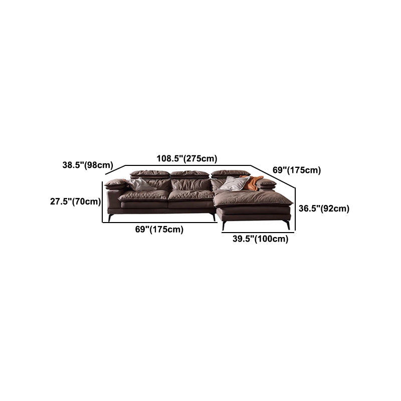 Modern Style Sofa Bed Imitation Leather Material Grey/khaki/coffee Feather Padded Sofa Clearhalo 'furn' 'furn_sectionals' 'Furniture' 'Living Room Furniture' 'Sectionals' 5500960