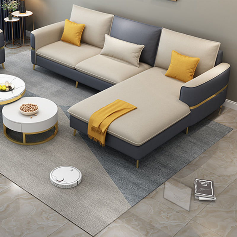 Glam Faux Leather Square Tufted Sofa Grey and Beige Sofa Chaise Clearhalo 'furn' 'furn_sectionals' 'Furniture' 'Living Room Furniture' 'Sectionals' 5500977