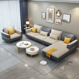 Glam Faux Leather Square Tufted Sofa Grey and Beige Sofa Chaise Clearhalo 'furn' 'furn_sectionals' 'Furniture' 'Living Room Furniture' 'Sectionals' 5500978