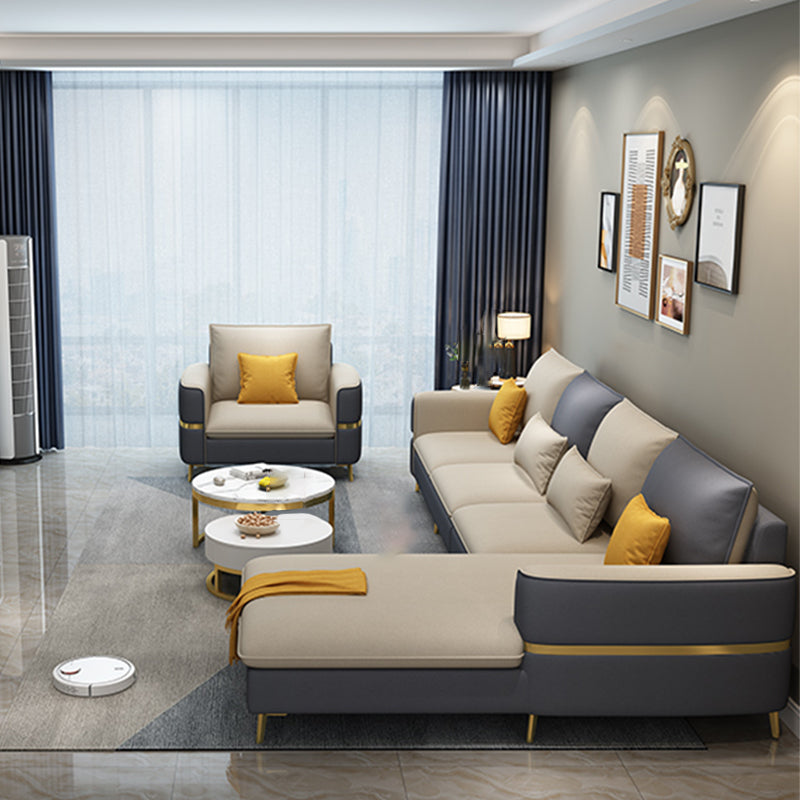 Glam Faux Leather Square Tufted Sofa Grey and Beige Sofa Chaise Clearhalo 'furn' 'furn_sectionals' 'Furniture' 'Living Room Furniture' 'Sectionals' 5500979