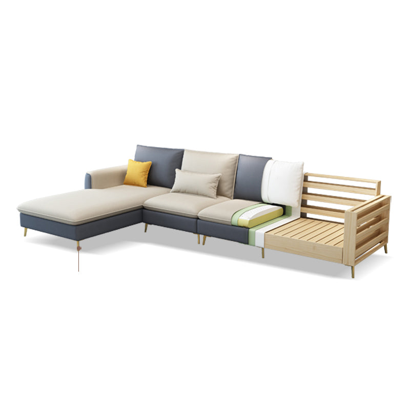 Glam Faux Leather Square Tufted Sofa Grey and Beige Sofa Chaise Clearhalo 'furn' 'furn_sectionals' 'Furniture' 'Living Room Furniture' 'Sectionals' 5500980