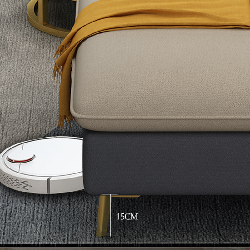 Glam Faux Leather Square Tufted Sofa Grey and Beige Sofa Chaise Clearhalo 'furn' 'furn_sectionals' 'Furniture' 'Living Room Furniture' 'Sectionals' 5500982