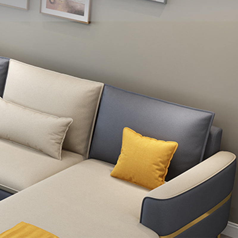 Glam Faux Leather Square Tufted Sofa Grey and Beige Sofa Chaise Clearhalo 'furn' 'furn_sectionals' 'Furniture' 'Living Room Furniture' 'Sectionals' 5500985