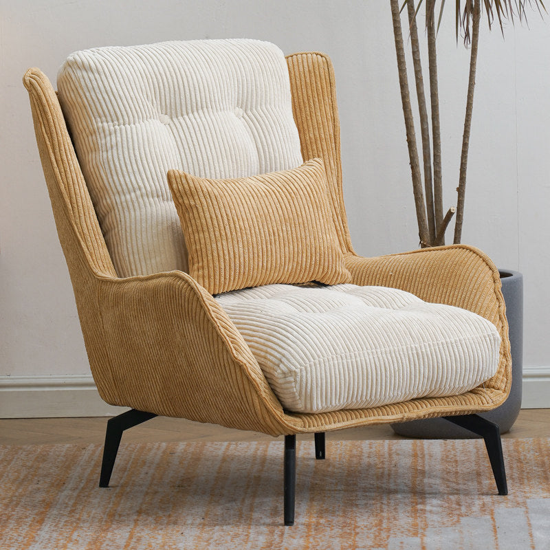 Corduroy Chair 30.70" L x 37.00" W x 46.45" H Tufted Cushions Chair Yellow White Without Ottoman Clearhalo 'Accent Chairs' 'accent_chairs' 'Chairs & Seating' 'furn' 'furn_accent_chairs' 'Furniture' 'Living Room Furniture' 5501121