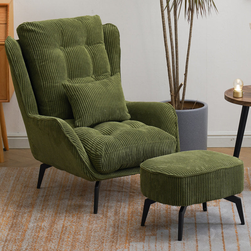 Corduroy Chair 30.70" L x 37.00" W x 46.45" H Tufted Cushions Chair Green With Ottoman Clearhalo 'Accent Chairs' 'accent_chairs' 'Chairs & Seating' 'furn' 'furn_accent_chairs' 'Furniture' 'Living Room Furniture' 5501125