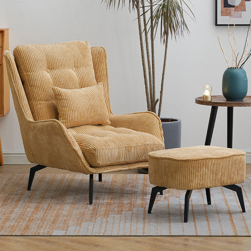 Corduroy Chair 30.70" L x 37.00" W x 46.45" H Tufted Cushions Chair Yellow With Ottoman Clearhalo 'Accent Chairs' 'accent_chairs' 'Chairs & Seating' 'furn' 'furn_accent_chairs' 'Furniture' 'Living Room Furniture' 5501127