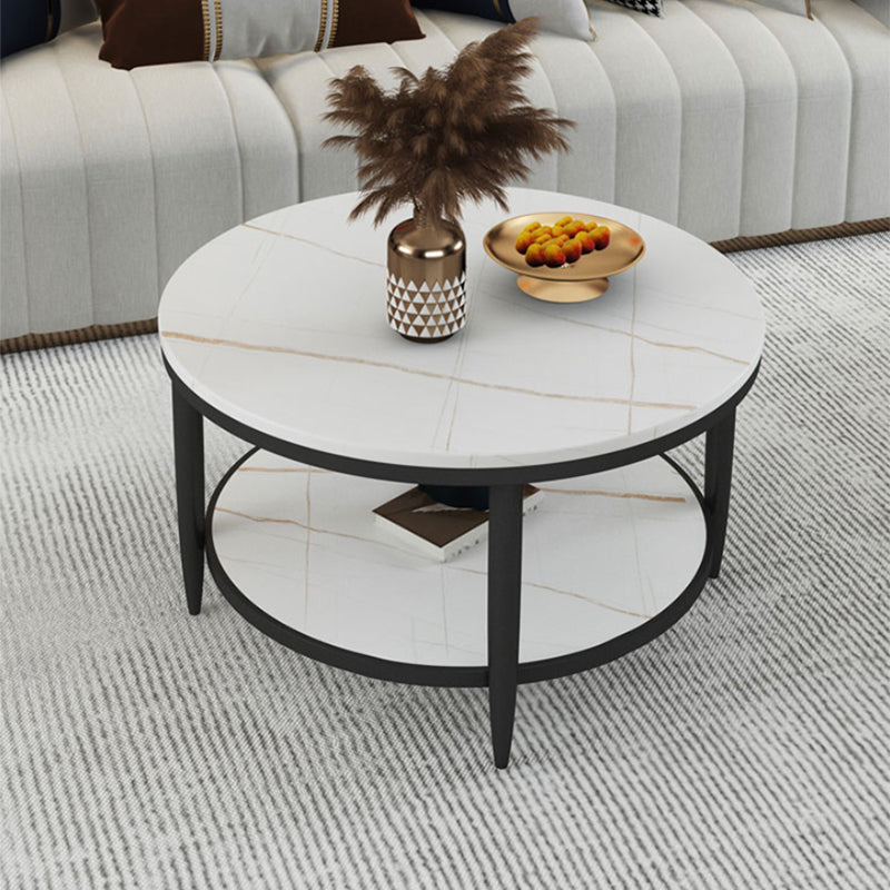 Glamstil Runde Schiefertischplatte Metal 4 -Beinbasis mit Lagerregal Couchtisch