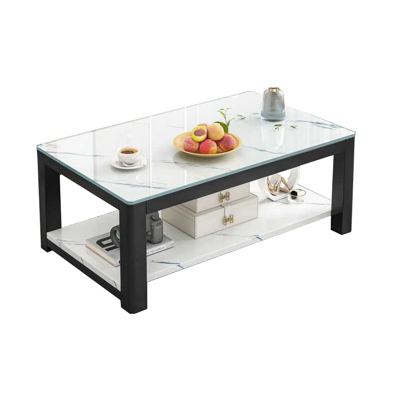 4 Legs Base Design Rectangular Glass/wood Table Modern Style Coffee Table
