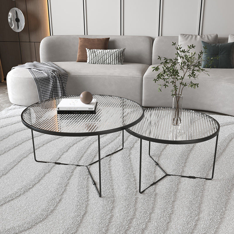 Moderner Stil runder geschärfter Glas Tisch mit Metallkreuzbeinen Couchtisch