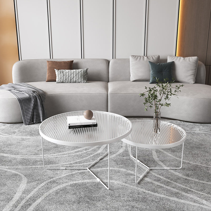 Moderner Stil runder geschärfter Glas Tisch mit Metallkreuzbeinen Couchtisch