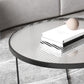 Moderner Stil runder geschärfter Glas Tisch mit Metallkreuzbeinen Couchtisch