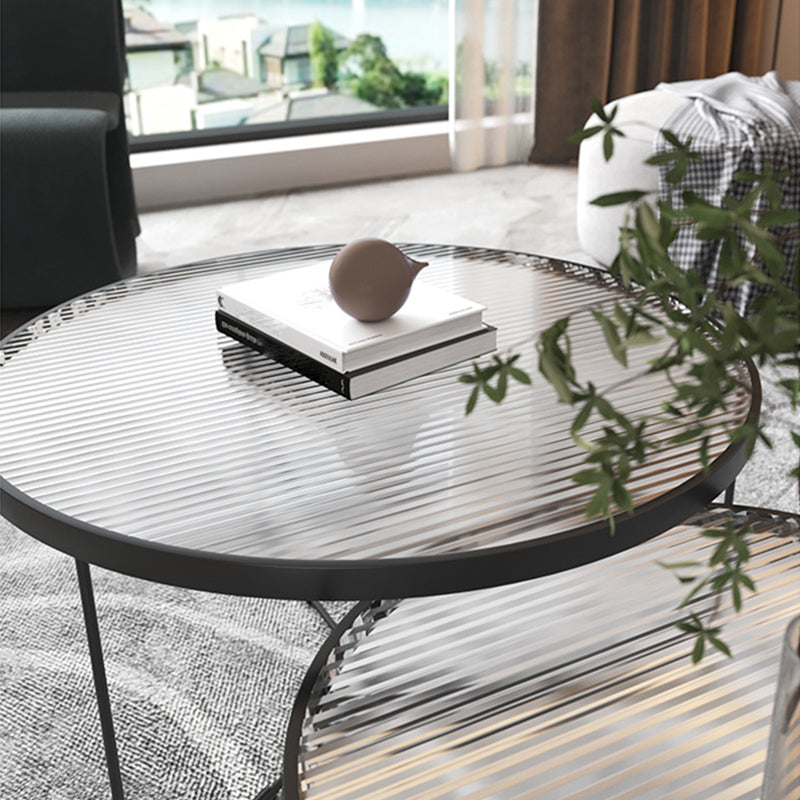 Moderner Stil runder geschärfter Glas Tisch mit Metallkreuzbeinen Couchtisch