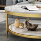 17.7" H Glam Round Slate Coffee Table Metal 4 Legs Cocktail Table with Shelf Clearhalo 'Coffee & Accent Tables' 'Coffee Tables' 'coffee_tables' 'furn' 'furn_coffee_tables' 'Furniture' 'Living Room Furniture' 5502271