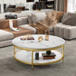 17.7" H Glam Round Slate Coffee Table Metal 4 Legs Cocktail Table with Shelf Clearhalo 'Coffee & Accent Tables' 'Coffee Tables' 'coffee_tables' 'furn' 'furn_coffee_tables' 'Furniture' 'Living Room Furniture' 5502275