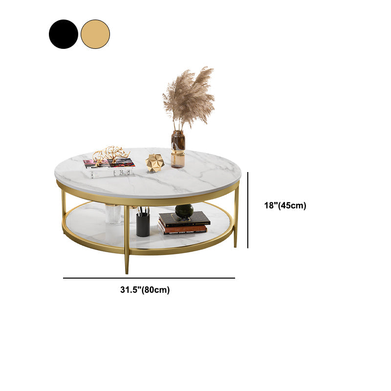 17.7" H Glam Round Slate Coffee Table Metal 4 Legs Cocktail Table with Shelf Clearhalo 'Coffee & Accent Tables' 'Coffee Tables' 'coffee_tables' 'furn' 'furn_coffee_tables' 'Furniture' 'Living Room Furniture' 5502282