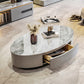 Glam 13.7" H Oval Slate Coffee Table Iron Drum Cocktail Table with Drawer Clearhalo 'Coffee & Accent Tables' 'Coffee Tables' 'coffee_tables' 'furn' 'furn_coffee_tables' 'Furniture' 'Living Room Furniture' 5502328