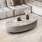 Glam 13.7" H Oval Slate Coffee Table Iron Drum Cocktail Table with Drawer Light Gray Clearhalo 'Coffee & Accent Tables' 'Coffee Tables' 'coffee_tables' 'furn' 'furn_coffee_tables' 'Furniture' 'Living Room Furniture' 5502334