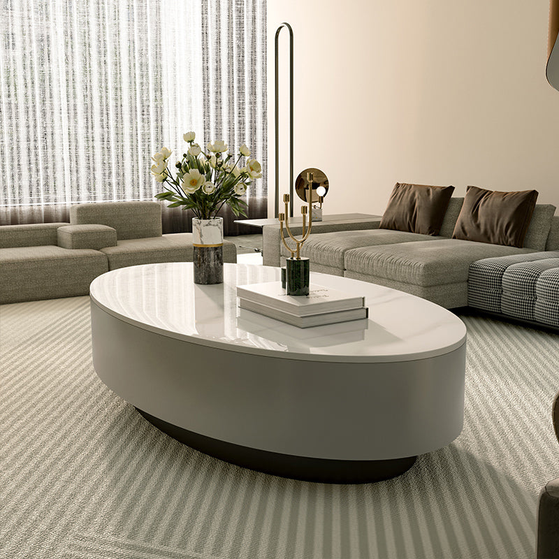 Glam 13.7" H Oval Slate Coffee Table Iron Drum Cocktail Table with Drawer Clearhalo 'Coffee & Accent Tables' 'Coffee Tables' 'coffee_tables' 'furn' 'furn_coffee_tables' 'Furniture' 'Living Room Furniture' 5502335