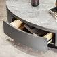 Glam 13.7" H Oval Slate Coffee Table Iron Drum Cocktail Table with Drawer Clearhalo 'Coffee & Accent Tables' 'Coffee Tables' 'coffee_tables' 'furn' 'furn_coffee_tables' 'Furniture' 'Living Room Furniture' 5502337