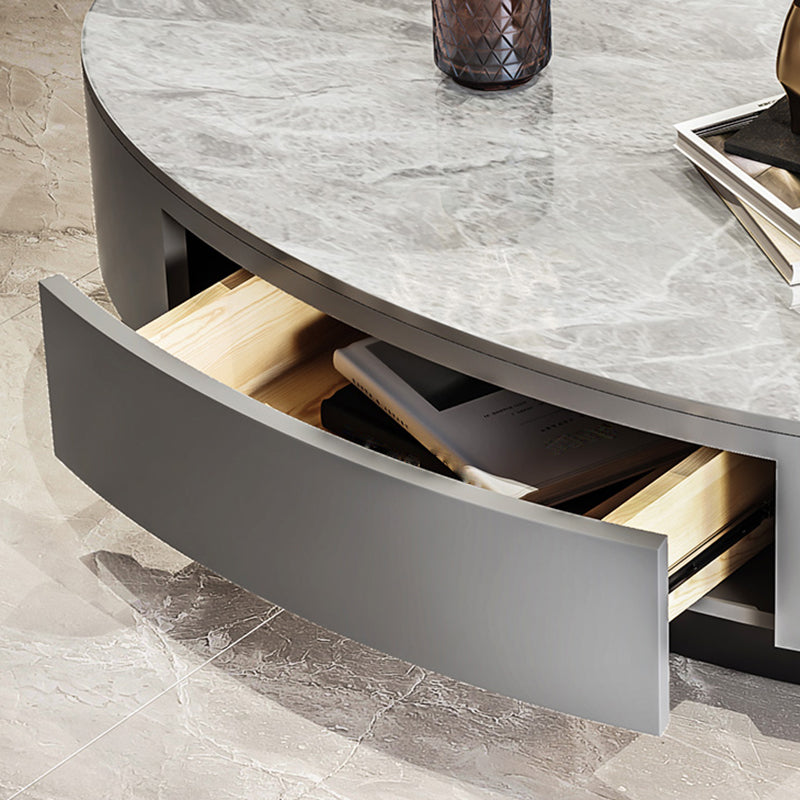 Glam 13.7" H Oval Slate Coffee Table Iron Drum Cocktail Table with Drawer Clearhalo 'Coffee & Accent Tables' 'Coffee Tables' 'coffee_tables' 'furn' 'furn_coffee_tables' 'Furniture' 'Living Room Furniture' 5502337