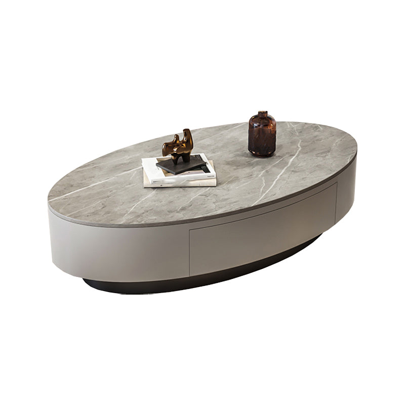Glam 13.7" H Oval Slate Coffee Table Iron Drum Cocktail Table with Drawer Clearhalo 'Coffee & Accent Tables' 'Coffee Tables' 'coffee_tables' 'furn' 'furn_coffee_tables' 'Furniture' 'Living Room Furniture' 5502338