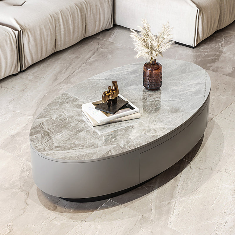Glam 13.7" H Oval Slate Coffee Table Iron Drum Cocktail Table with Drawer Clearhalo 'Coffee & Accent Tables' 'Coffee Tables' 'coffee_tables' 'furn' 'furn_coffee_tables' 'Furniture' 'Living Room Furniture' 5502339