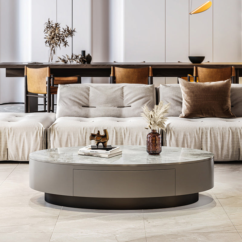 Glam 13.7" H Oval Slate Coffee Table Iron Drum Cocktail Table with Drawer Clearhalo 'Coffee & Accent Tables' 'Coffee Tables' 'coffee_tables' 'furn' 'furn_coffee_tables' 'Furniture' 'Living Room Furniture' 5502341