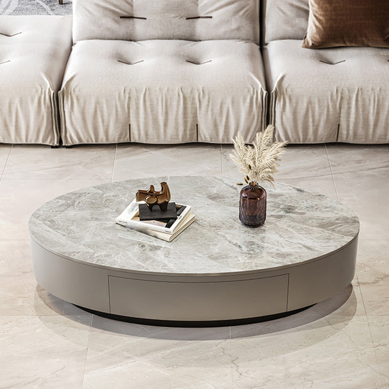 Glam 13.7" H Oval Slate Coffee Table Iron Drum Cocktail Table with Drawer Clearhalo 'Coffee & Accent Tables' 'Coffee Tables' 'coffee_tables' 'furn' 'furn_coffee_tables' 'Furniture' 'Living Room Furniture' 5502343