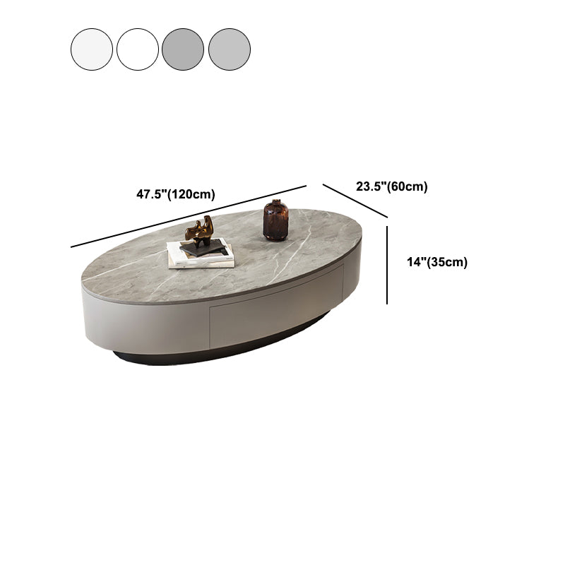 Glam 13.7" H Oval Slate Coffee Table Iron Drum Cocktail Table with Drawer Clearhalo 'Coffee & Accent Tables' 'Coffee Tables' 'coffee_tables' 'furn' 'furn_coffee_tables' 'Furniture' 'Living Room Furniture' 5502345