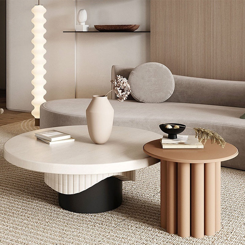 Modern Style Pedestal Base Cocktail Table Round Wooden Coffee Table