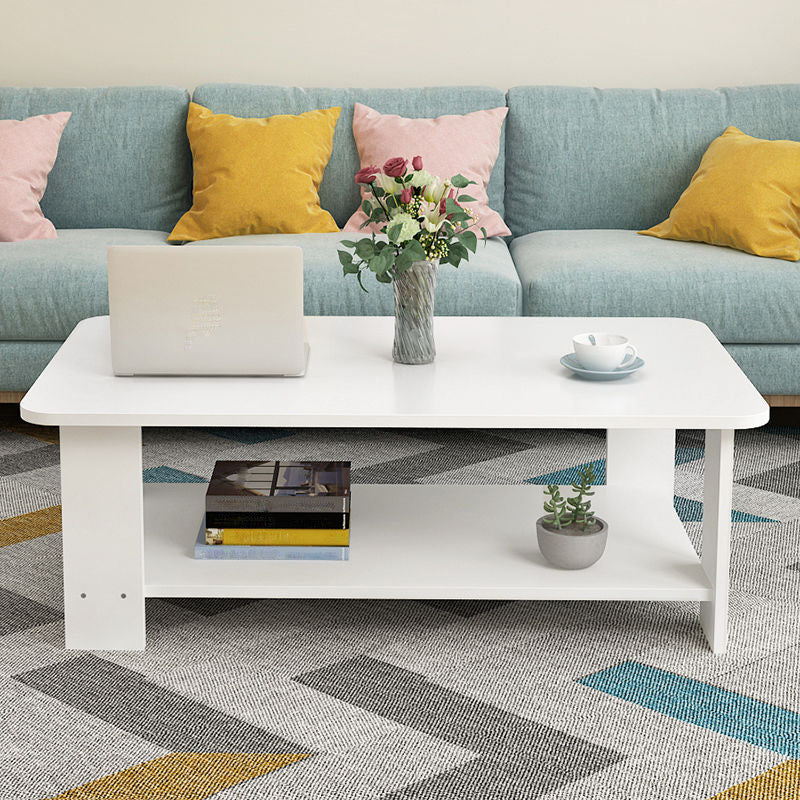 Modernes Rechteck Holz Couchtisch 16,5 "H 4 Beine Cocktailtisch mit Regal