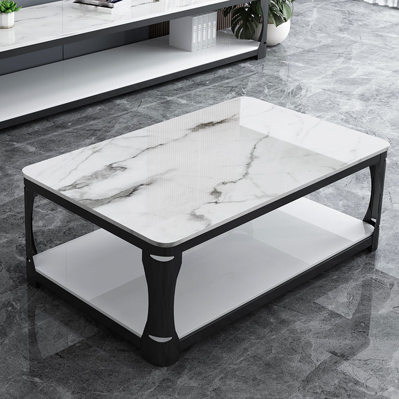 Tavolo da cocktail con ripiano aperto in vetro Tavolino rettangolare minimalista