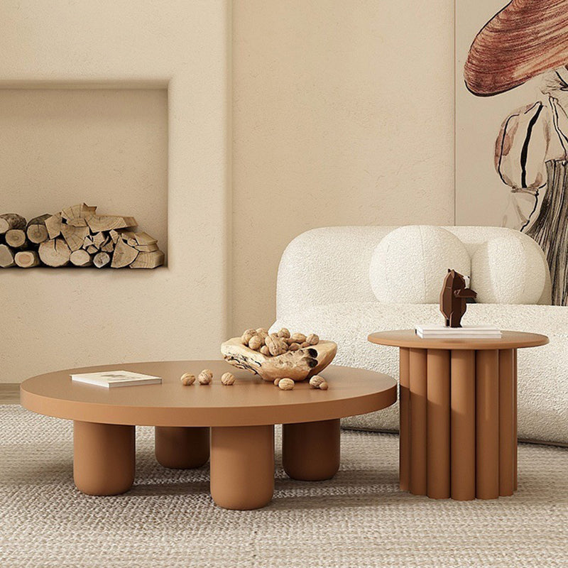 Skandinavischer runder Couchtisch aus Holz mit 4 Beinen / Sockel-Cocktailtisch