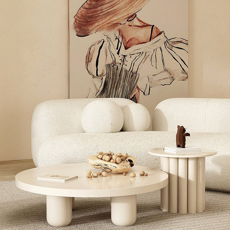 Skandinavischer runder Couchtisch aus Holz mit 4 Beinen / Sockel-Cocktailtisch