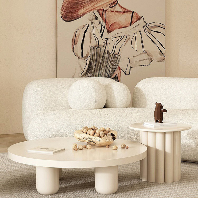 Skandinavischer runder Couchtisch aus Holz mit 4 Beinen / Sockel-Cocktailtisch