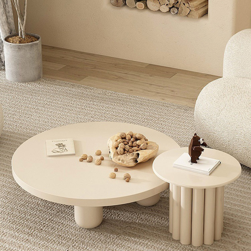 Skandinavischer runder Couchtisch aus Holz mit 4 Beinen / Sockel-Cocktailtisch