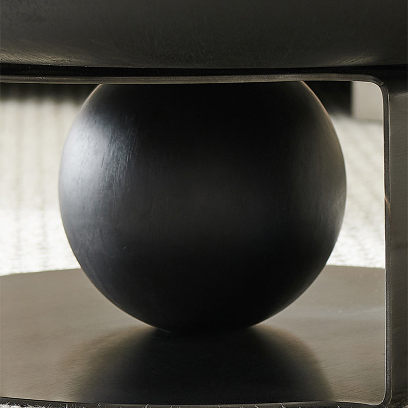 ミッドセンチュリーモダンラウンドウッド/ガラスコーヒーテーブルメタルベースアクセントテーブル