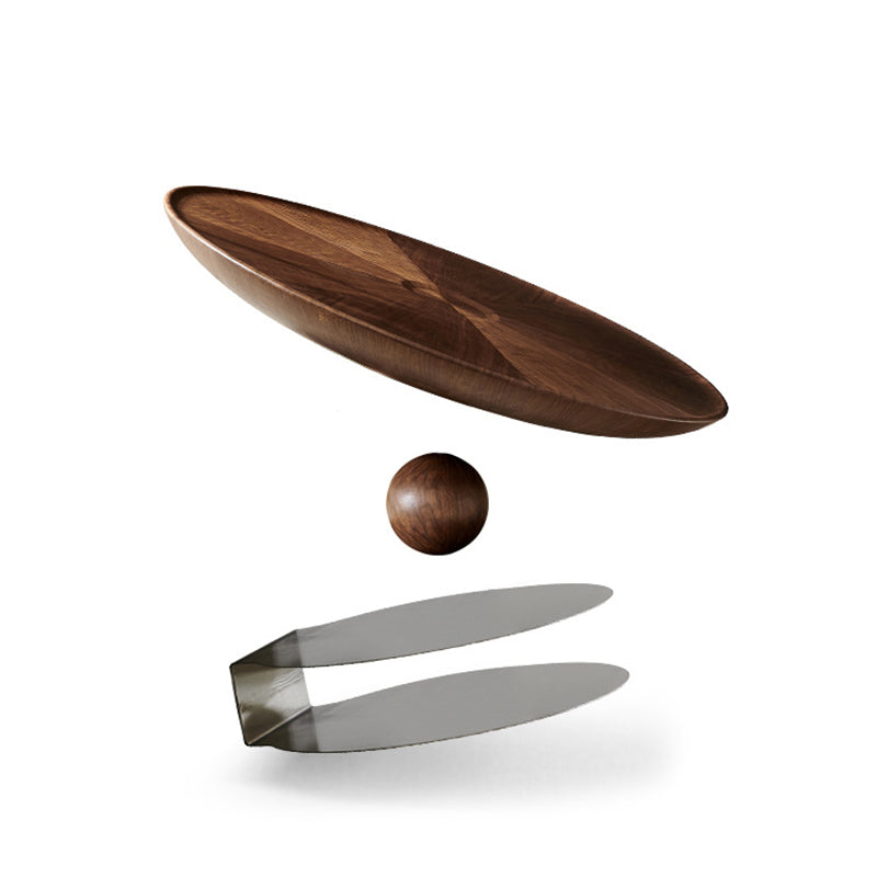 ミッドセンチュリーモダンラウンドウッド/ガラスコーヒーテーブルメタルベースアクセントテーブル