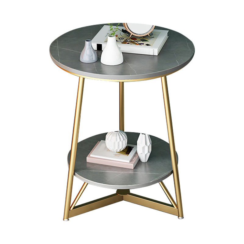23.6" Tall Modern Round Slate Top Side Table Metal Cross-leg End Table with Shelf Clearhalo 'Coffee & Accent Tables' 'End & Side Tables' 'end_side_tables' 'furn' 'furn_end_side_tables' 'Furniture' 'Living Room Furniture' 5502746